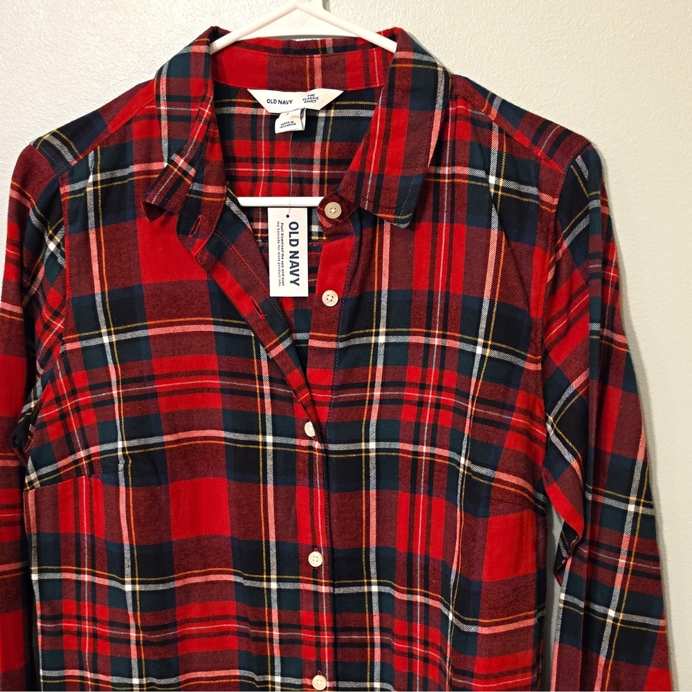 Old Navy Classic Shirt Men's Flannel Plaid LS Button-Up M Red/Navy/Green #287